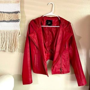 Red faux leather zip jacket